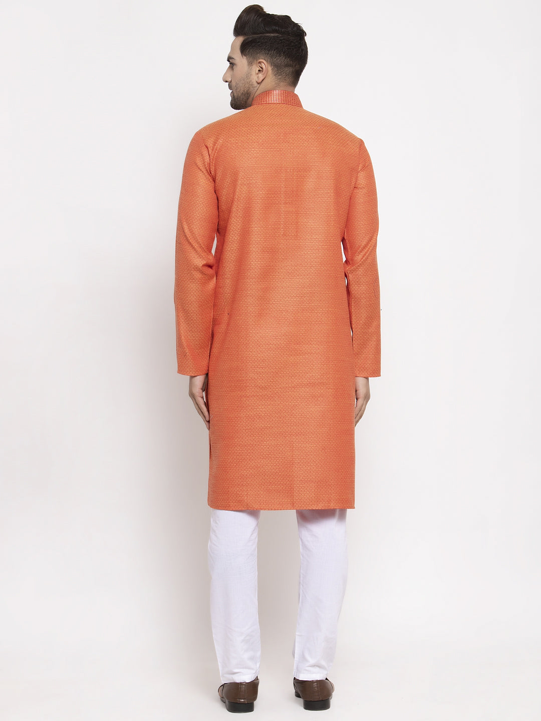 Jompers Men Orange Embroidered Kurta with Pyjamas