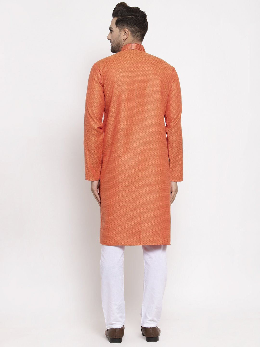 Jompers Men Orange Embroidered Kurta Only