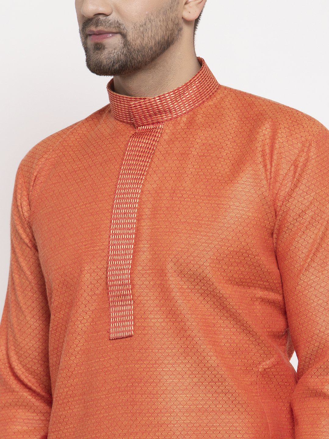 Jompers Men Orange Embroidered Kurta Only