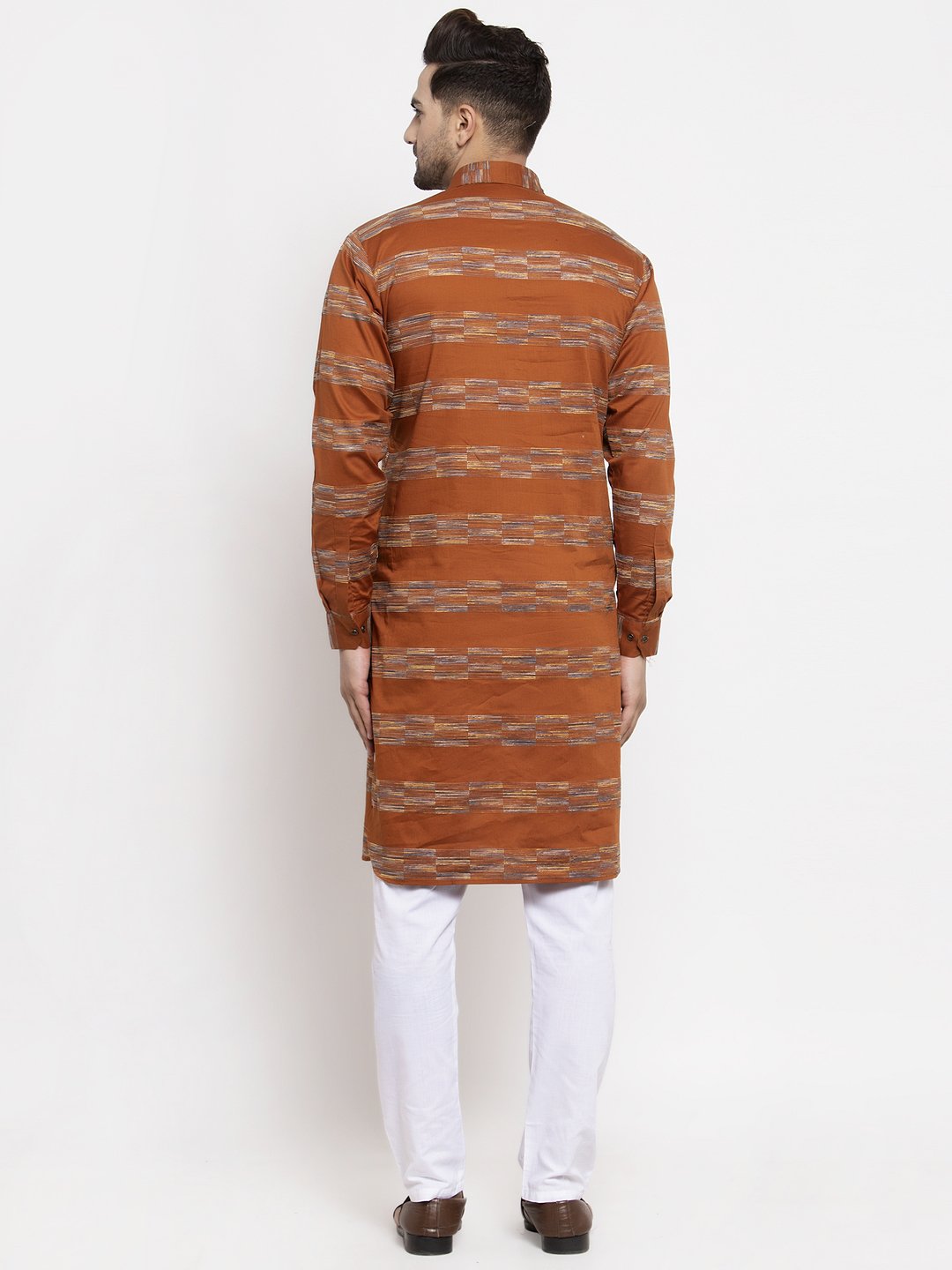 Jompers Men Mustard & White Woven Design Kurta Only