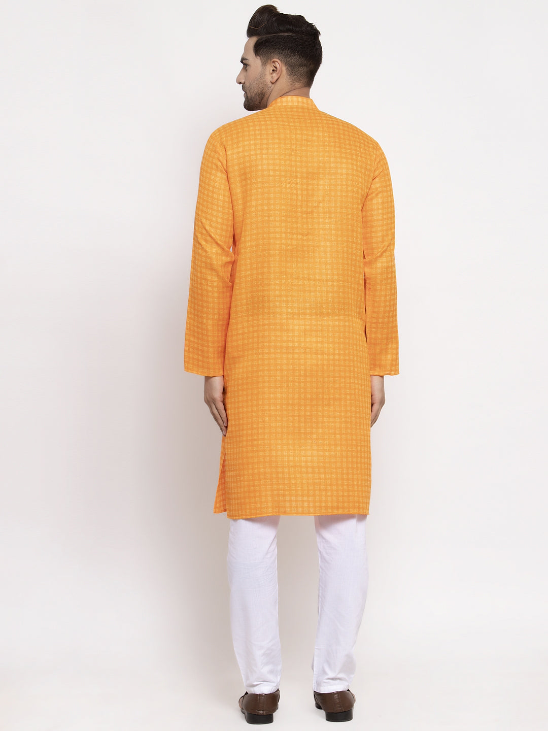 Jompers Men's Beautiful Yellow Woven Kurta Only