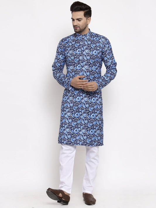 Jompers Men Blue Printed Kurta with Churidar