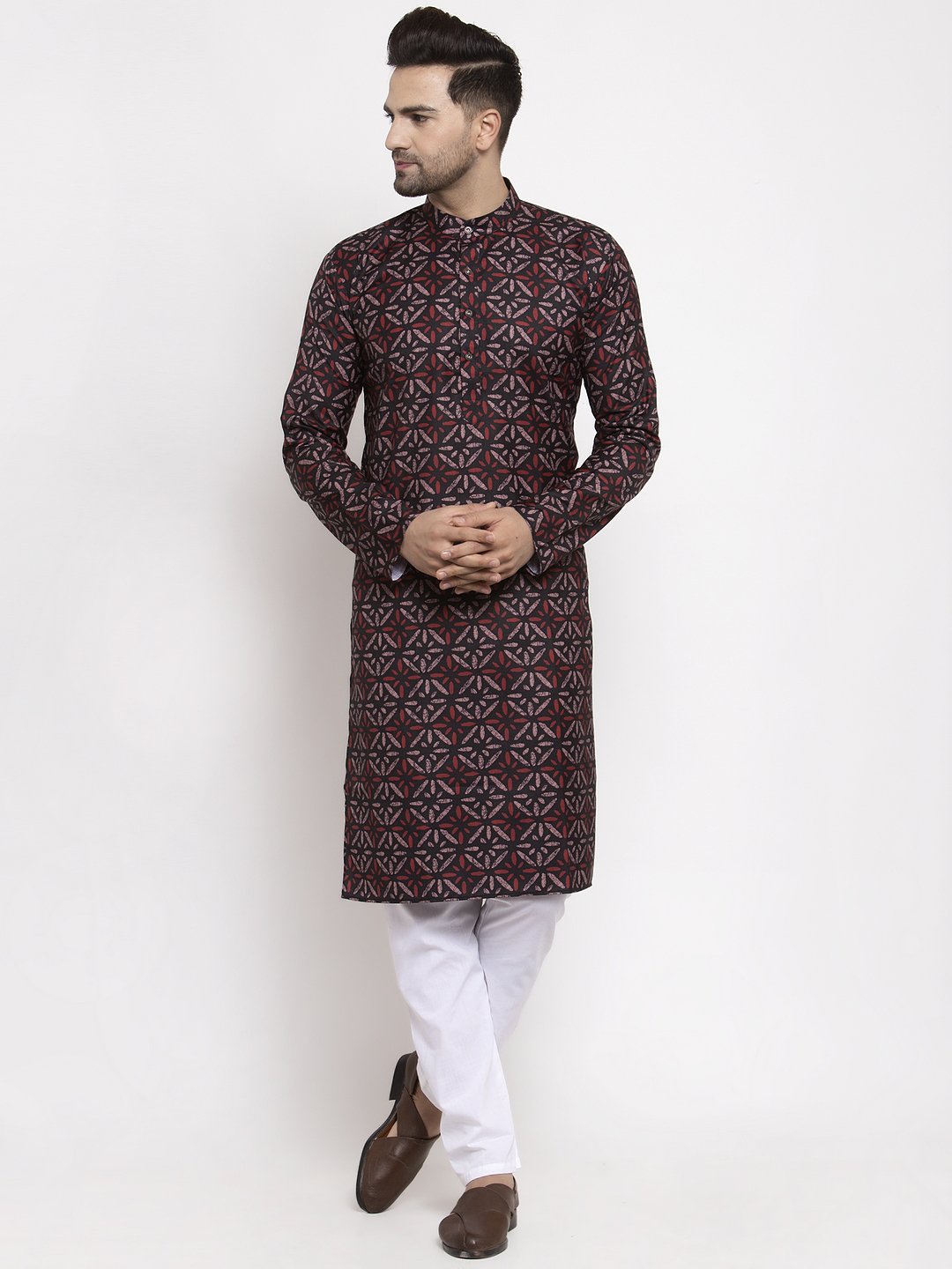 Jompers Men Brown Printed Kurta Only