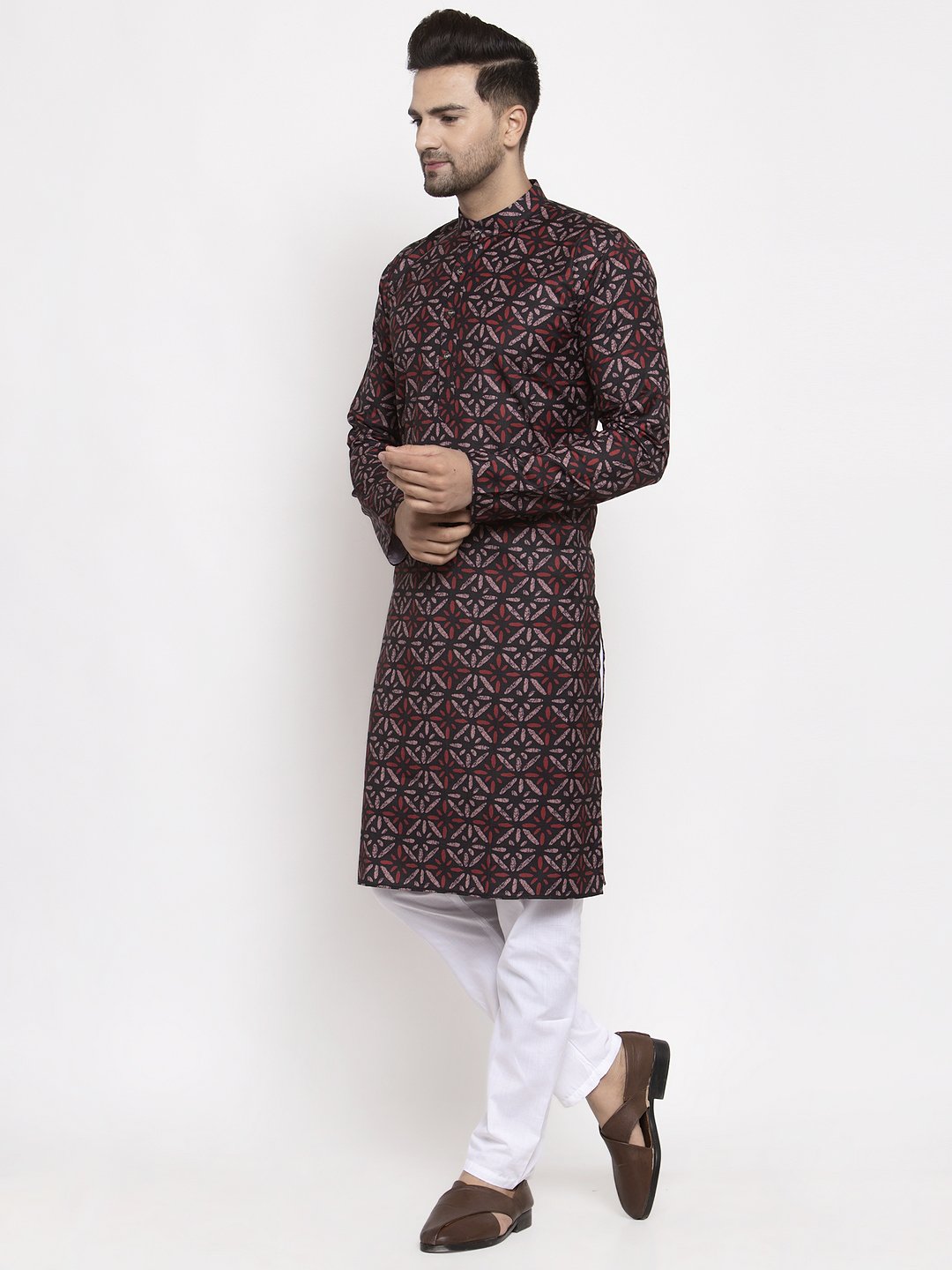 Jompers Men Brown Printed Kurta Only
