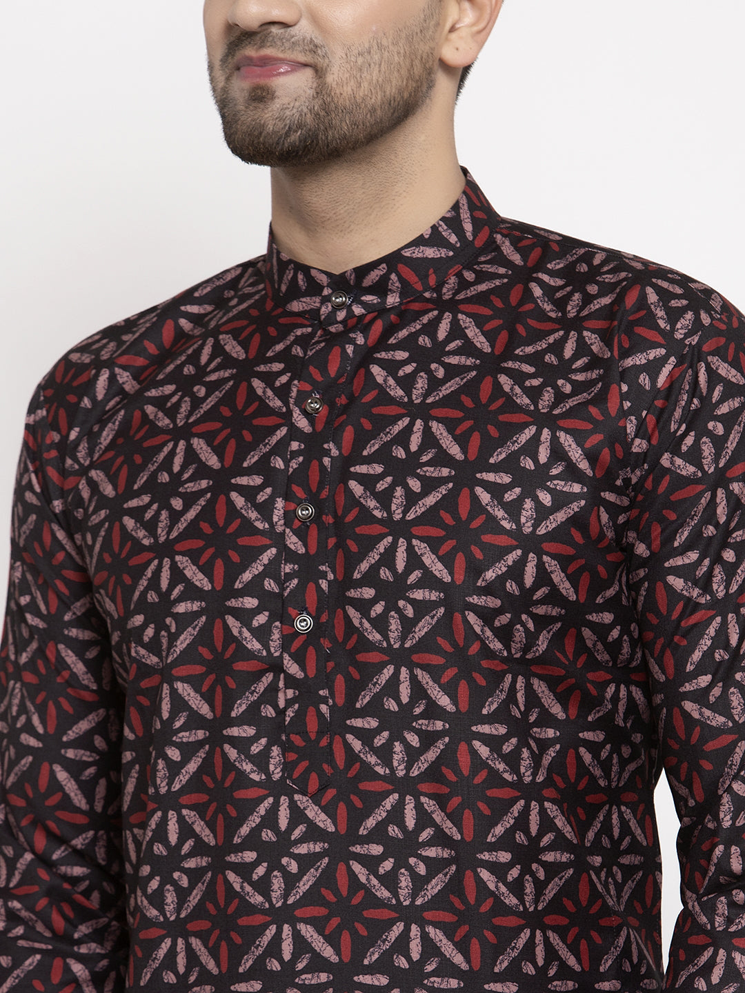 Jompers Men Brown Printed Kurta with Churidar