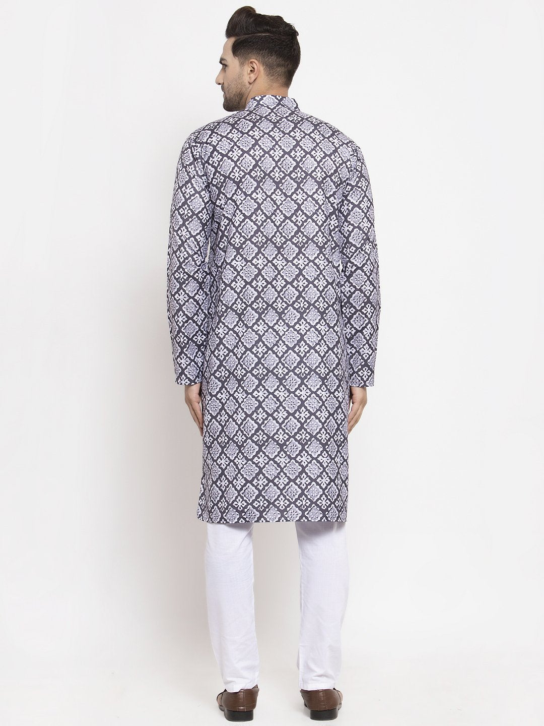 Jompers Men Blue & White Printed Kurta Only
