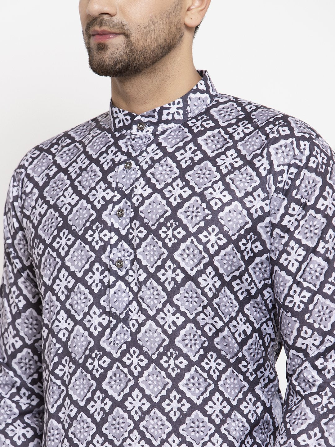 Jompers Men Blue & White Printed Kurta Only