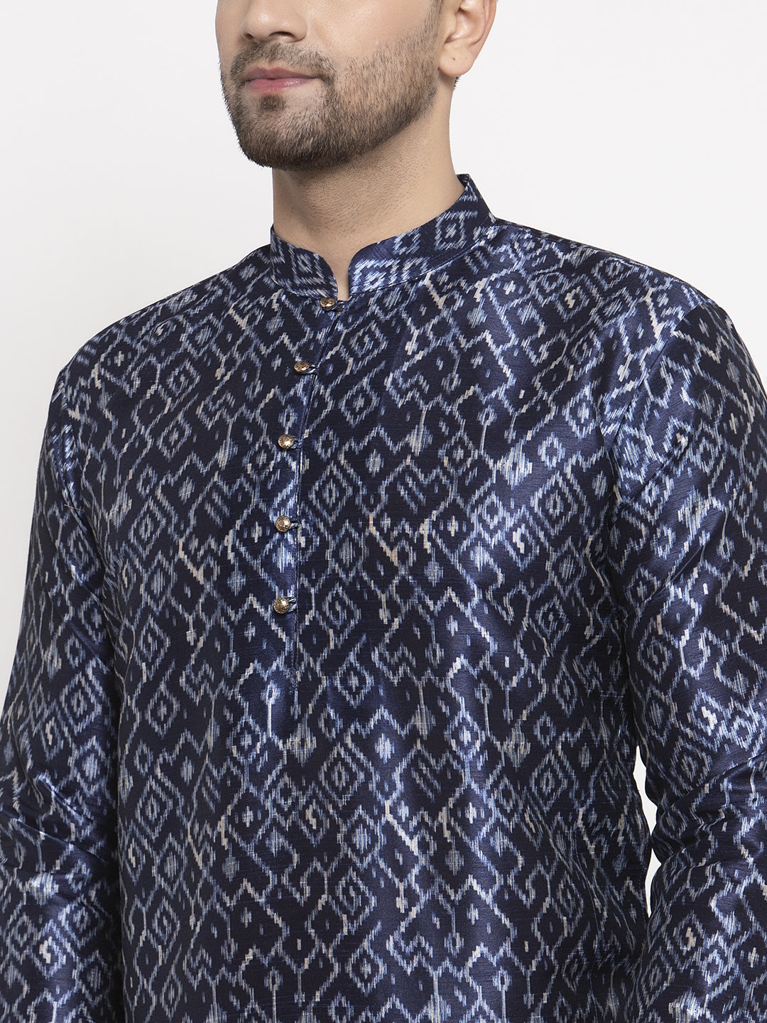 Jompers Men Navy Blue & White Printed Kurta with Pyjamas