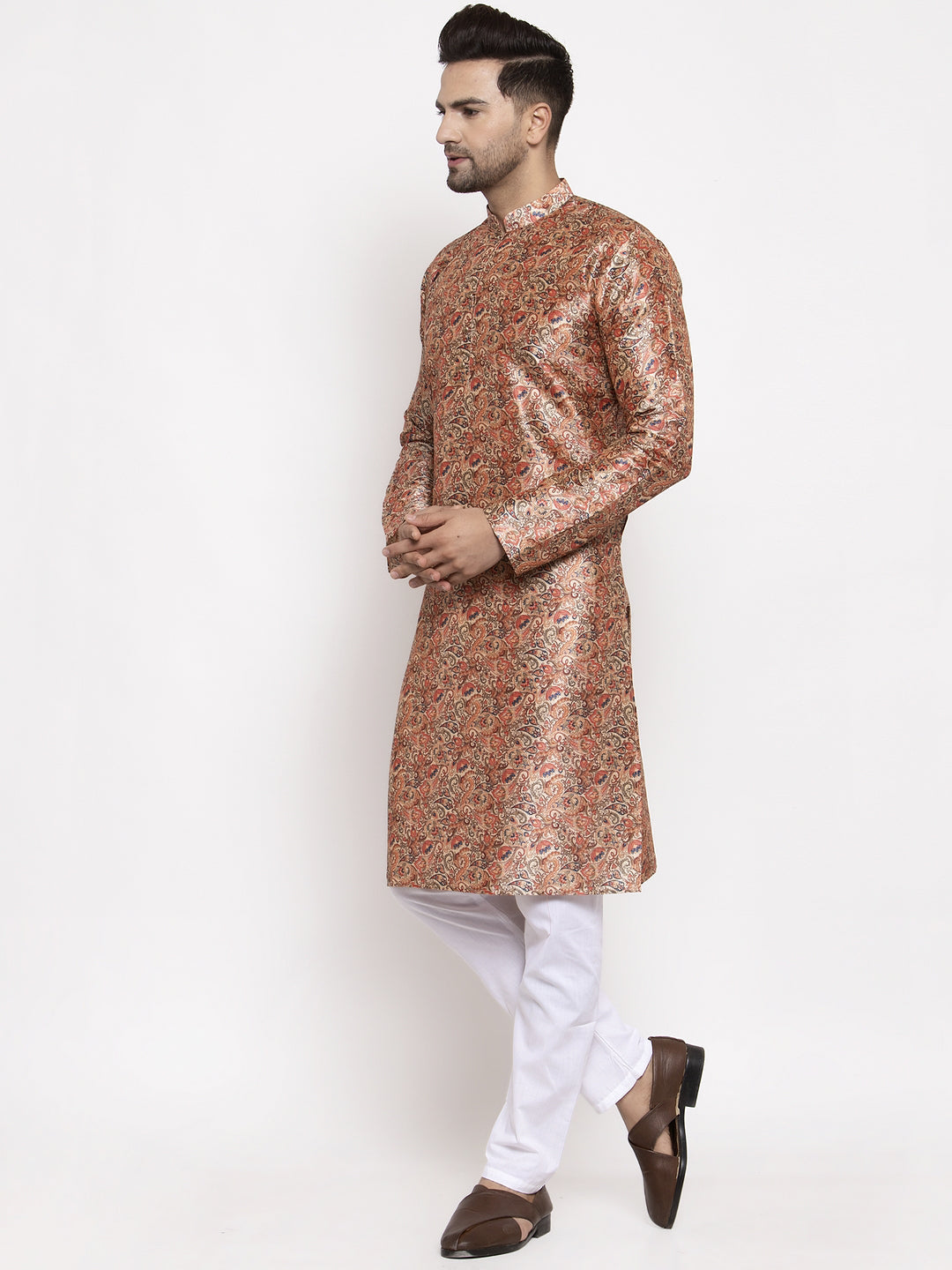 Jompers Men Golden Printed Kurta with Pyjamas