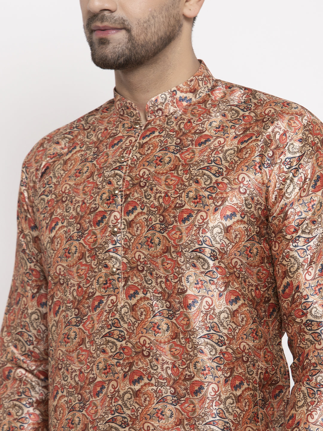 Jompers Men Golden Printed Kurta with Pyjamas