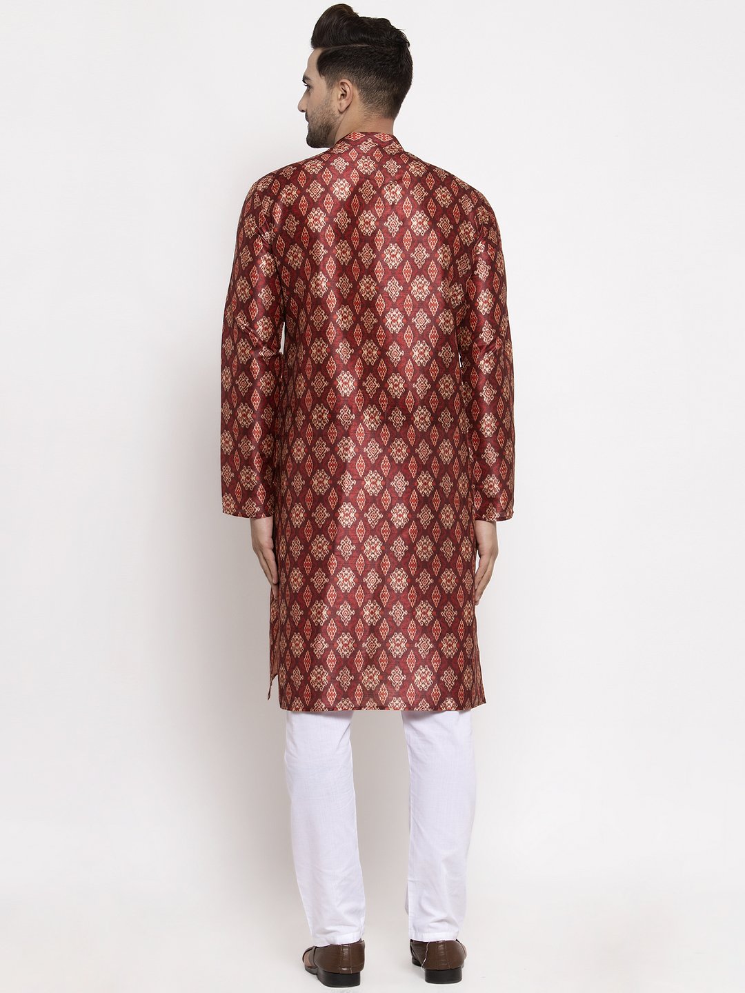 Jompers Men Maroon Printed Kurta Only
