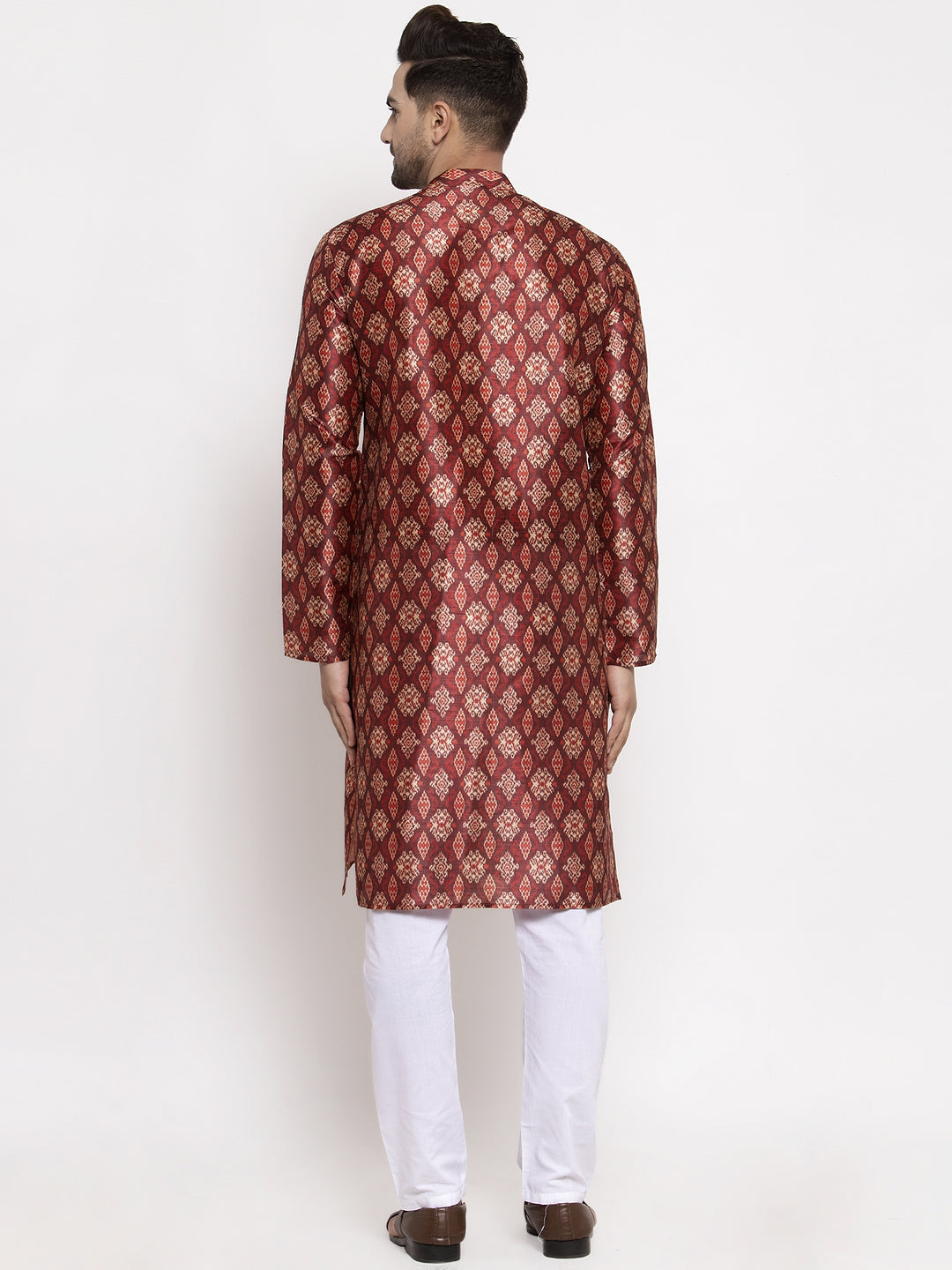 Jompers Men Maroon Printed Kurta with Pyjamas