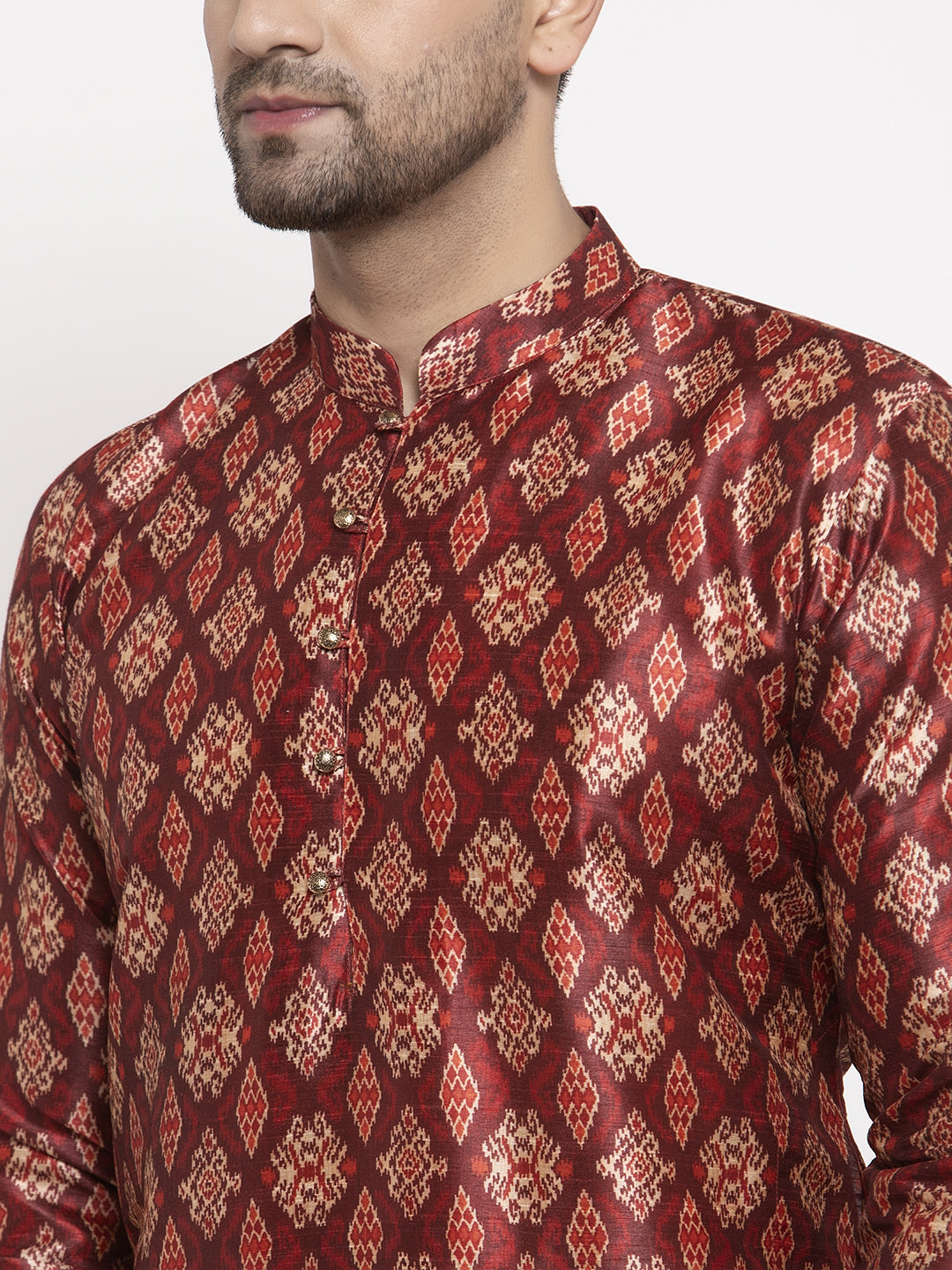 Jompers Men Maroon Printed Kurta with Pyjamas