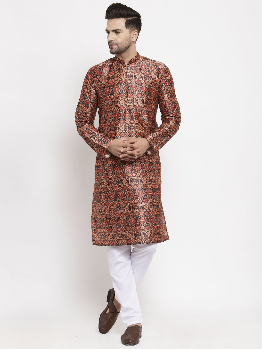 Jompers Men Multi-colour Printed Kurta with Pyjamas (Black)