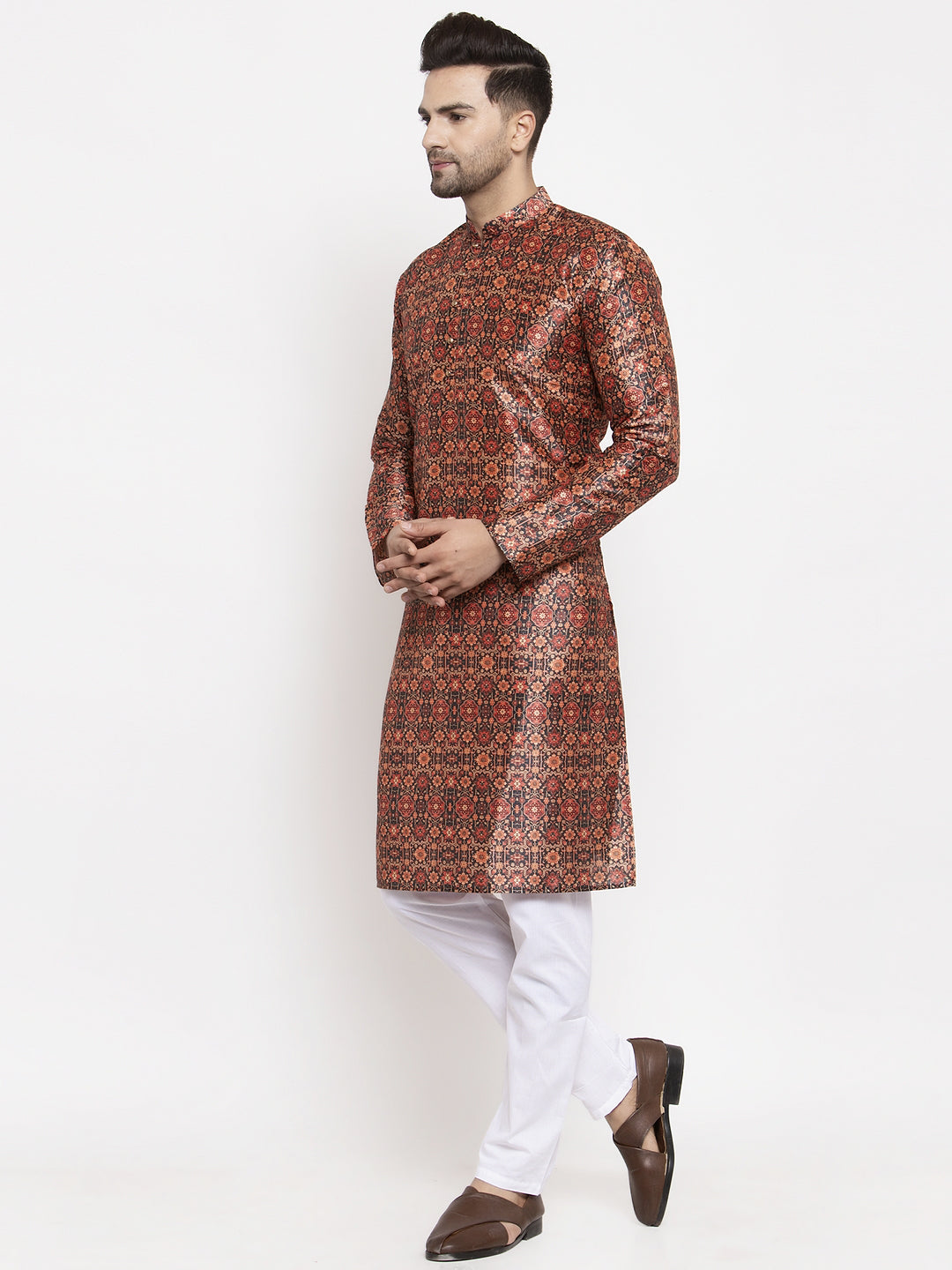 Jompers Men Multi-colour Printed Kurta with Pyjamas (Black)