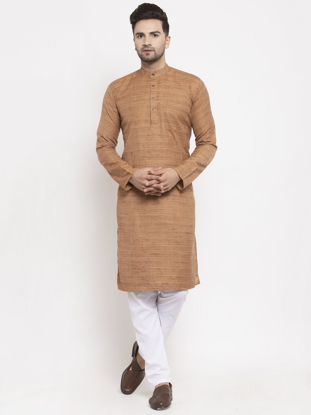 Jompers Men Brown Self Design Kurta Only