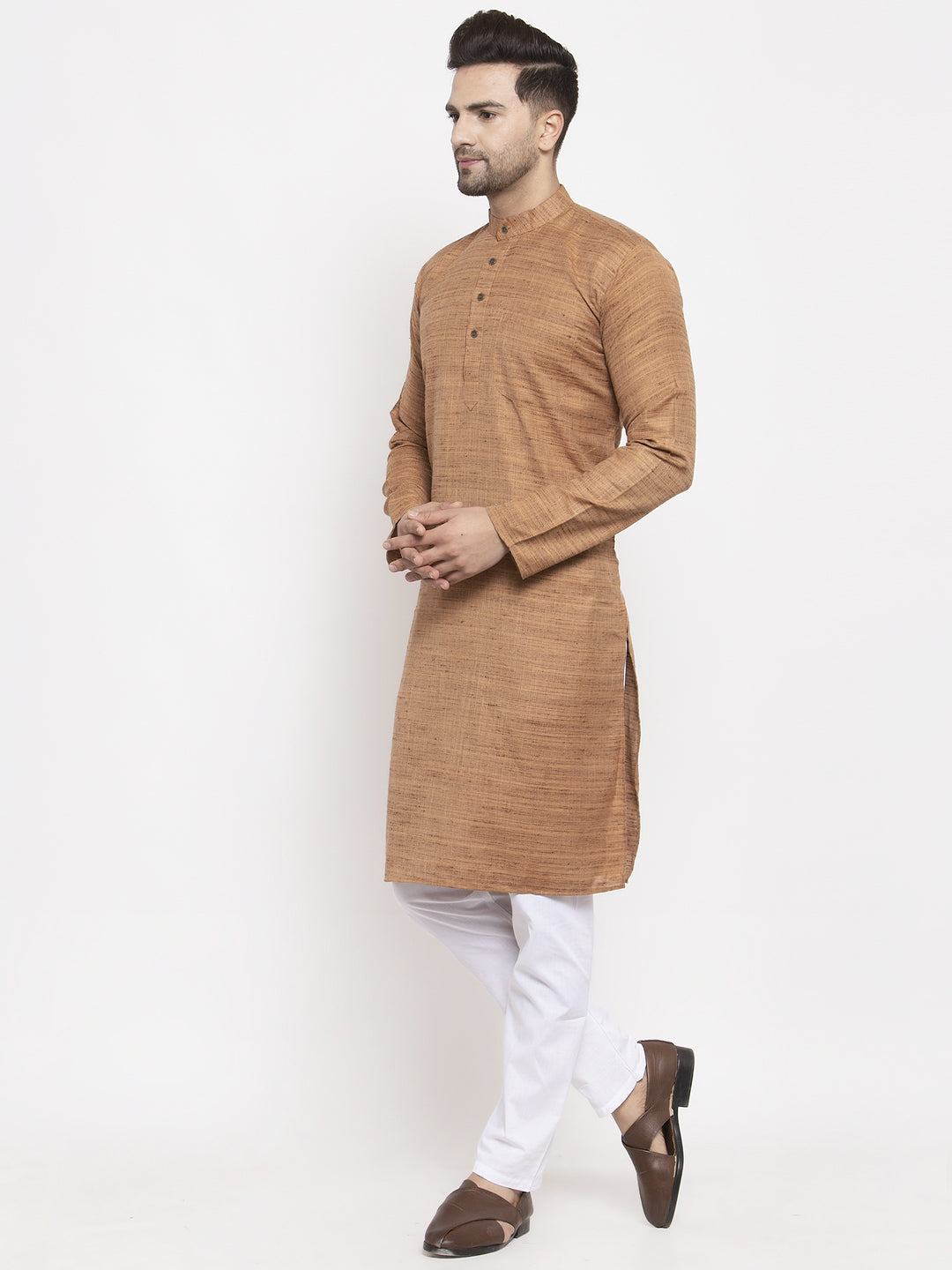 Jompers Men Brown Self Design Kurta with Pyjamas