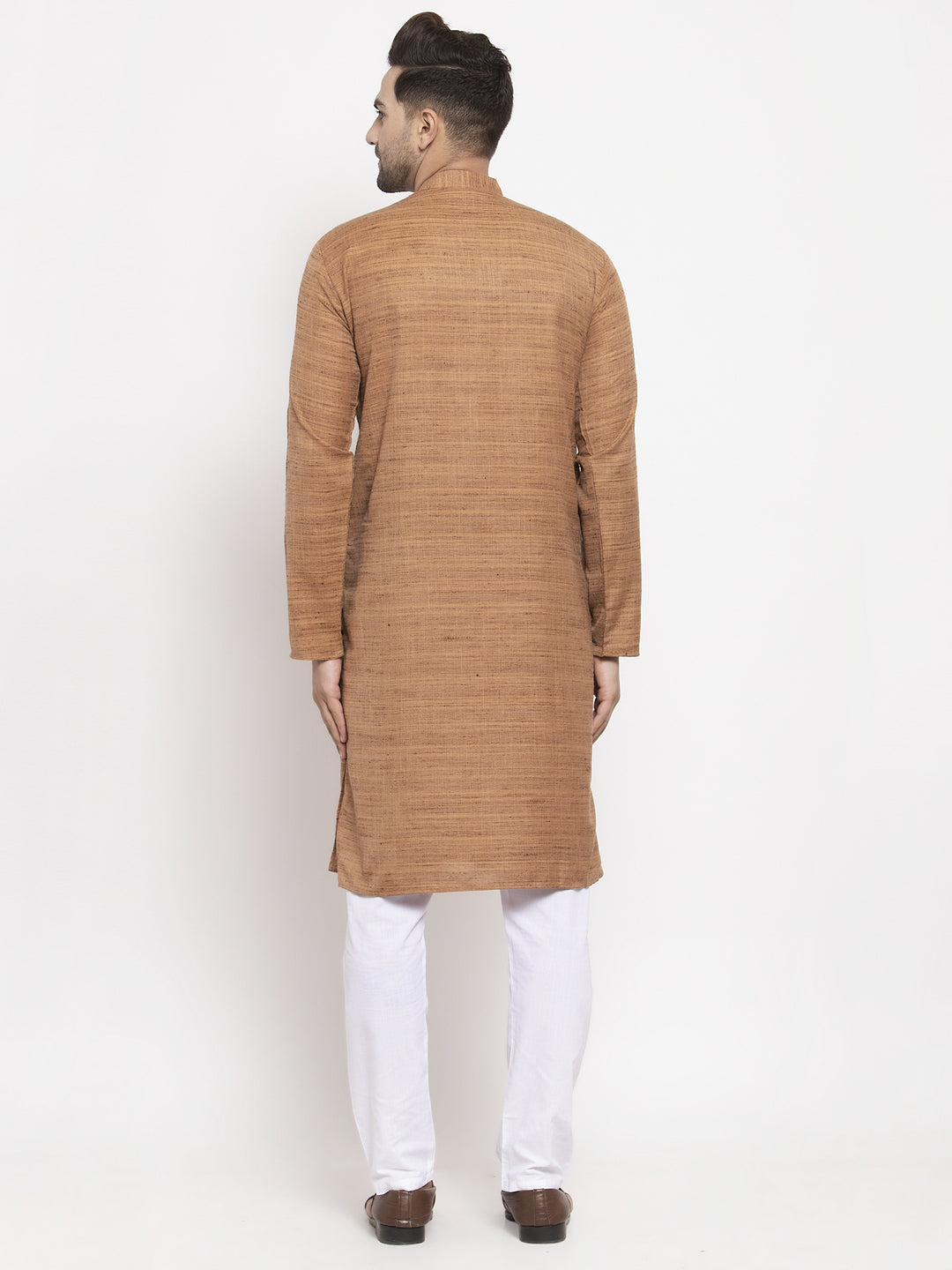 Jompers Men Brown Self Design Kurta with Pyjamas