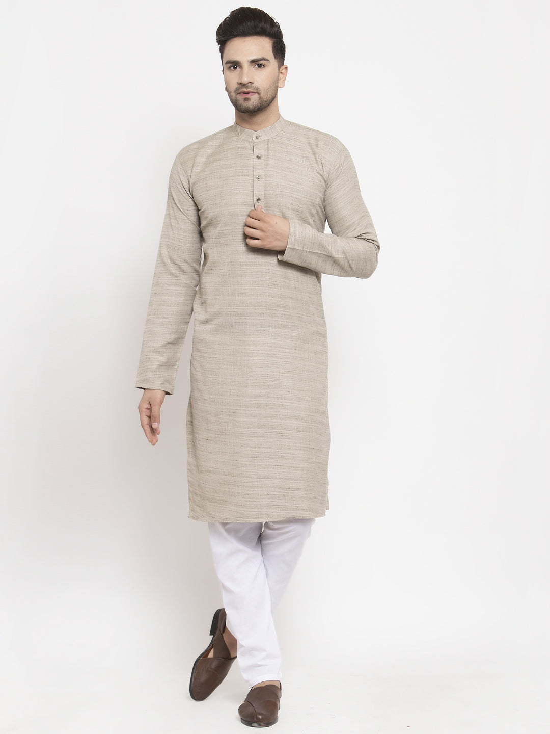 Jompers Men Grey Self Design Kurta with Pyjamas