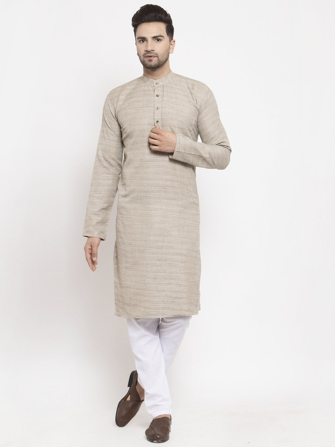 Jompers Men's Grey Self Design Kurta Only