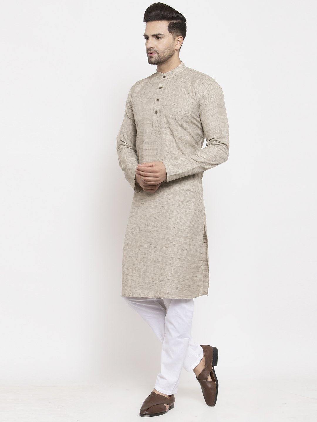 Jompers Men's Grey Self Design Kurta Only