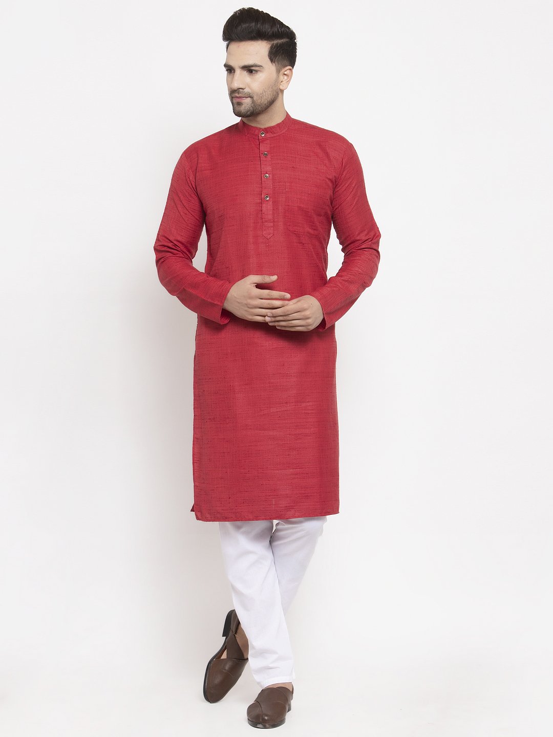 Jompers Men Maroon Self Design Kurta Only