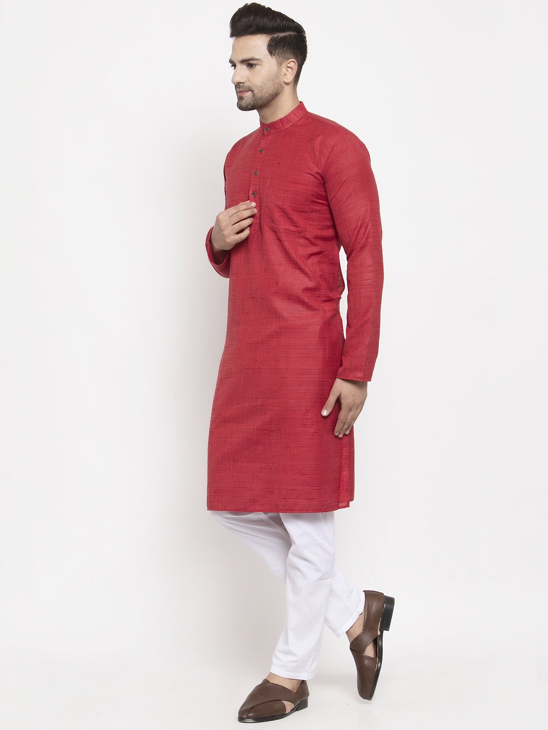 Jompers Men Maroon Self Design Kurta Only