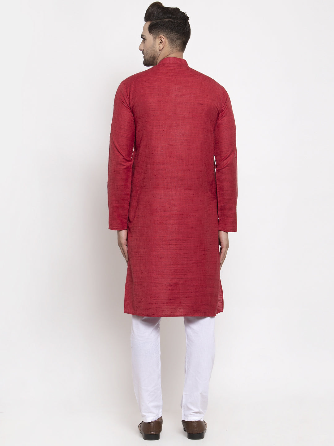 Jompers Men Maroon Self Design Kurta with Pyjamas