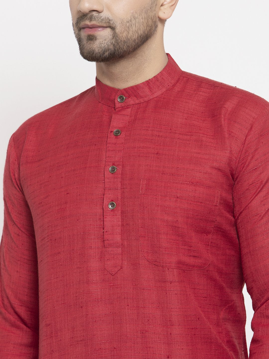 Jompers Men Maroon Self Design Kurta Only