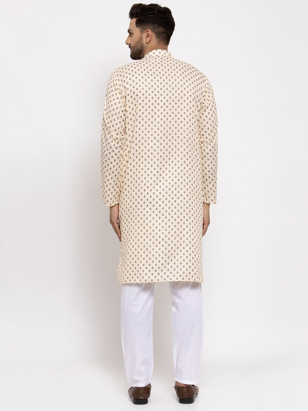 Jompers Men Cream-Coloured Printed Kurta Only