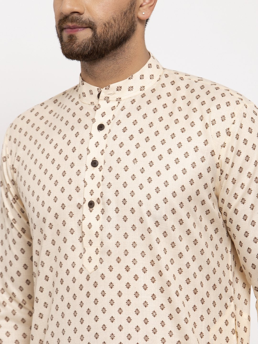 Jompers Men Cream-Coloured Printed Kurta Only