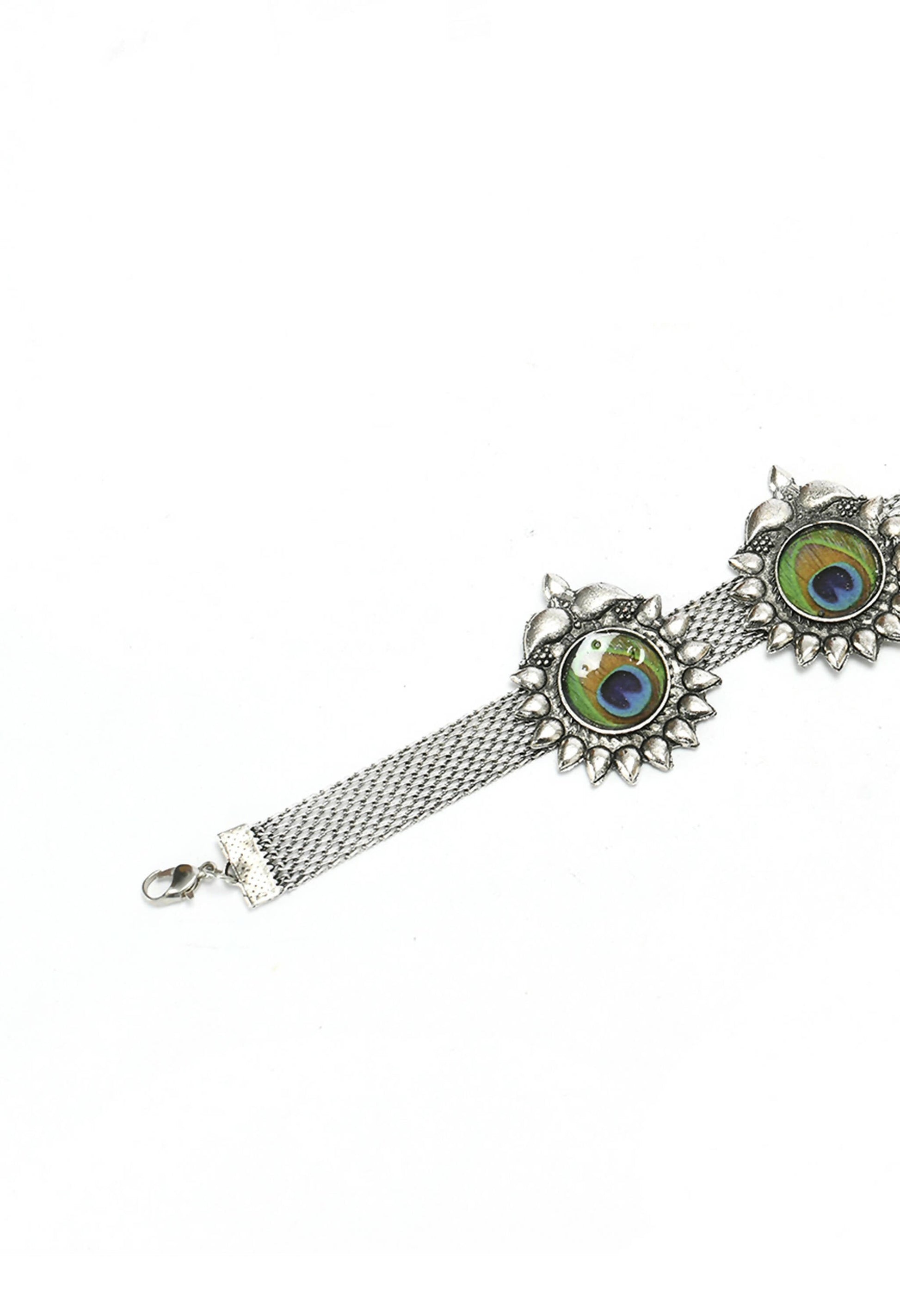 Mominos Fashion Johar Kamal Oxidised Silver-Plated Peacock Wings Work Necklace Handicraft - Grab2buy