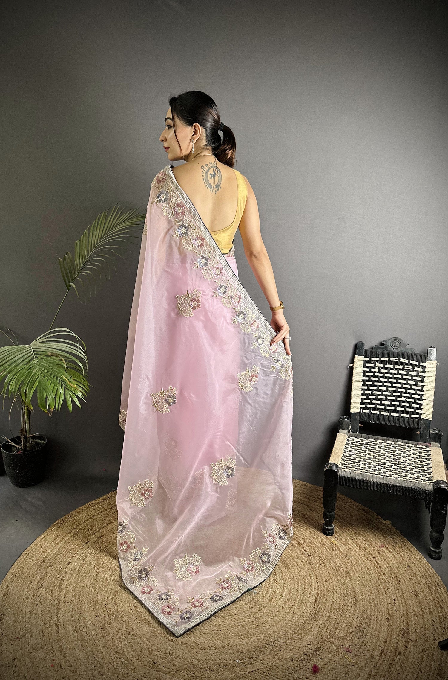Joban Fashion Light Pink Organza Silk Dubble Sequence Saree