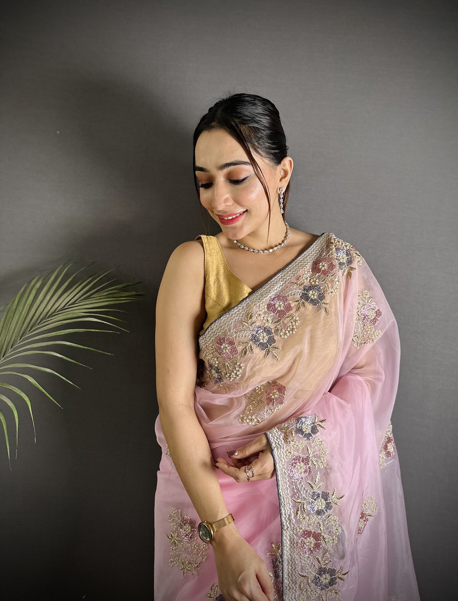 Joban Fashion Light Pink Organza Silk Dubble Sequence Saree