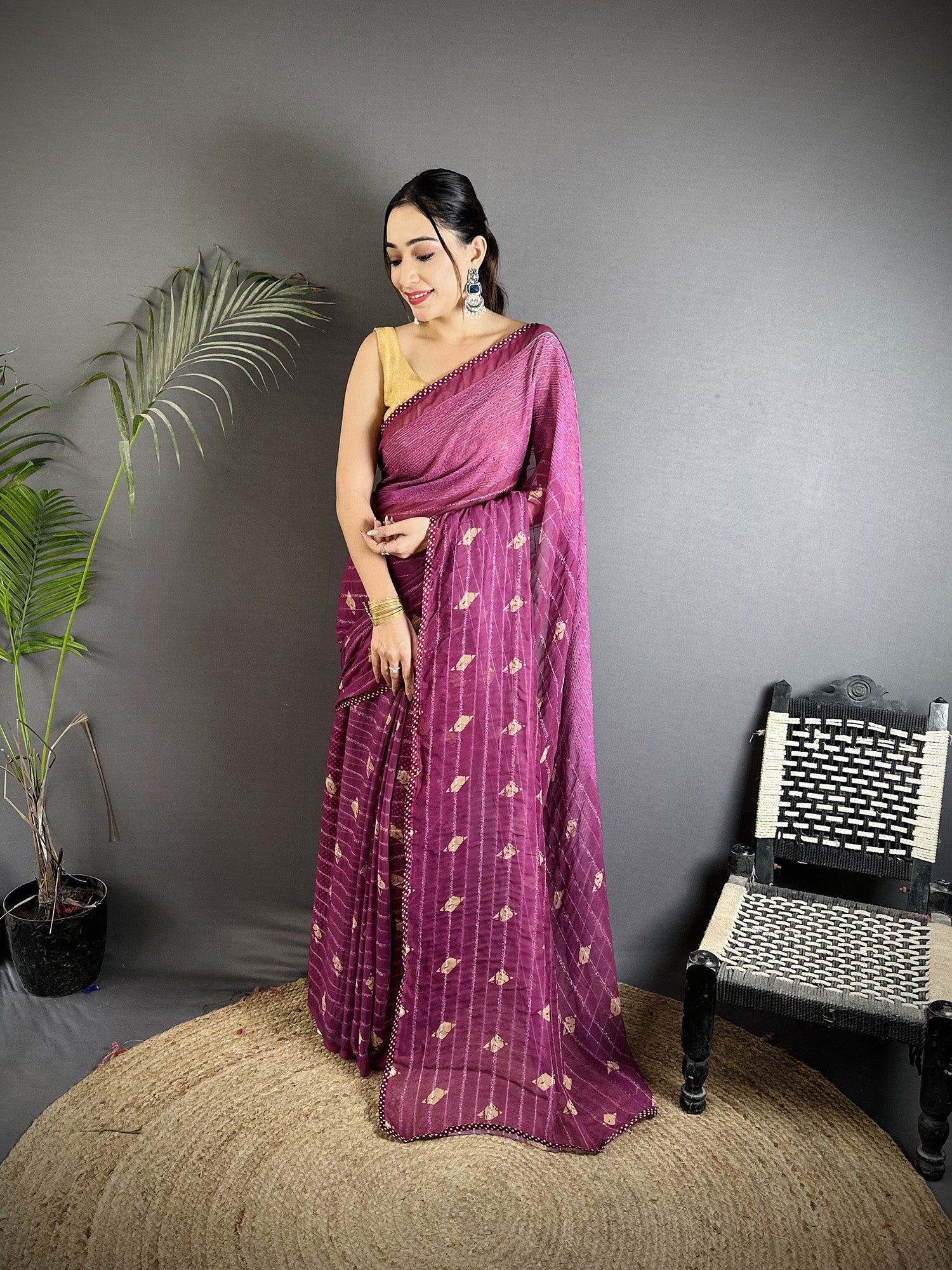 Joban Fashion Purple Georgette Polka Dot Pattern Saree