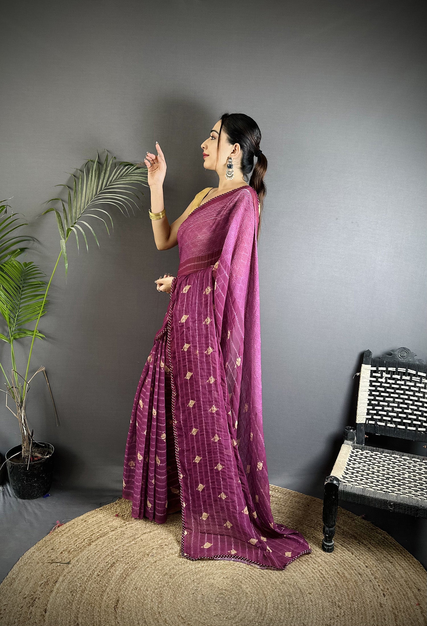 Joban Fashion Purple Georgette Polka Dot Pattern Saree