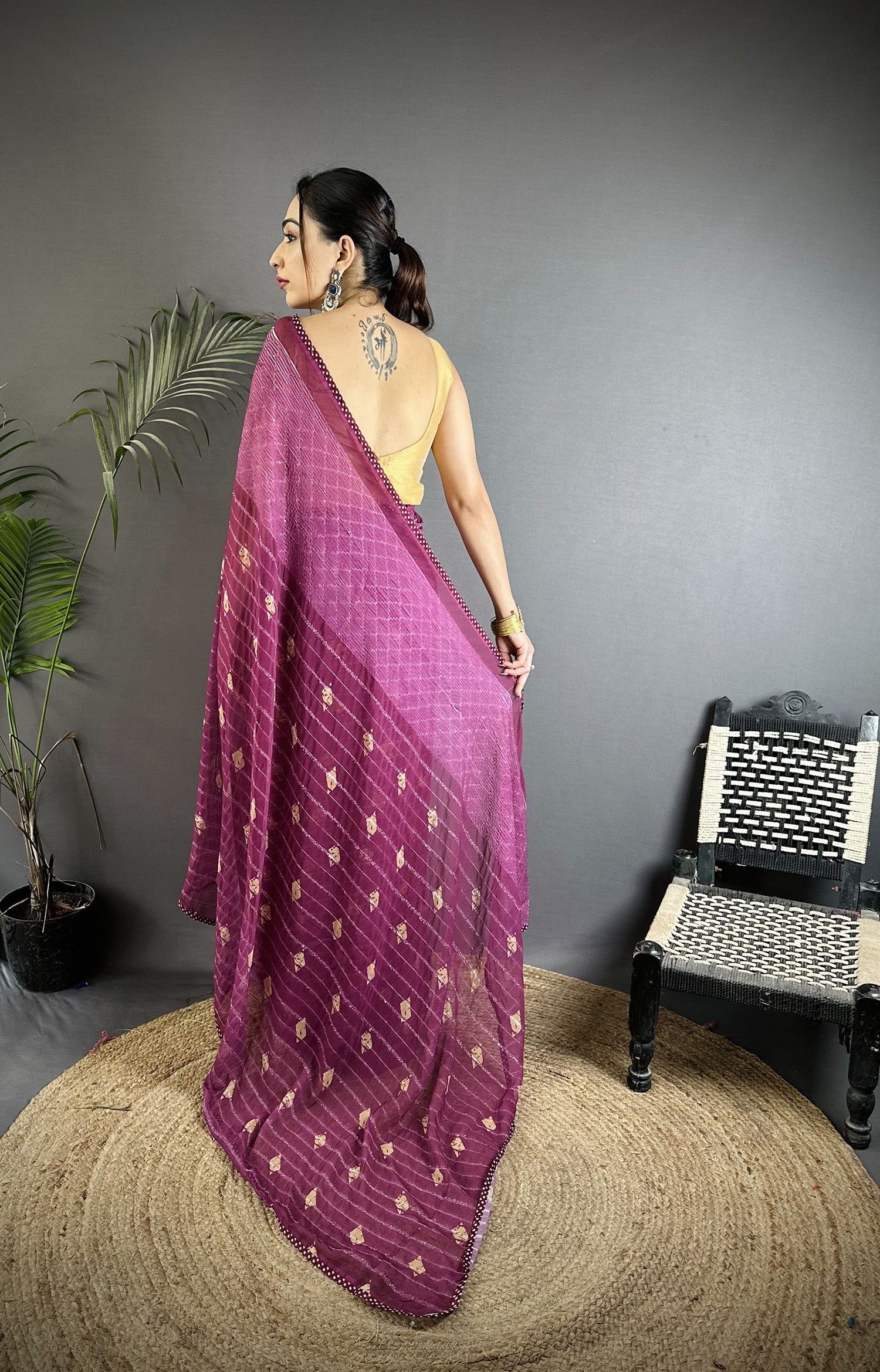 Joban Fashion Purple Georgette Polka Dot Pattern Saree