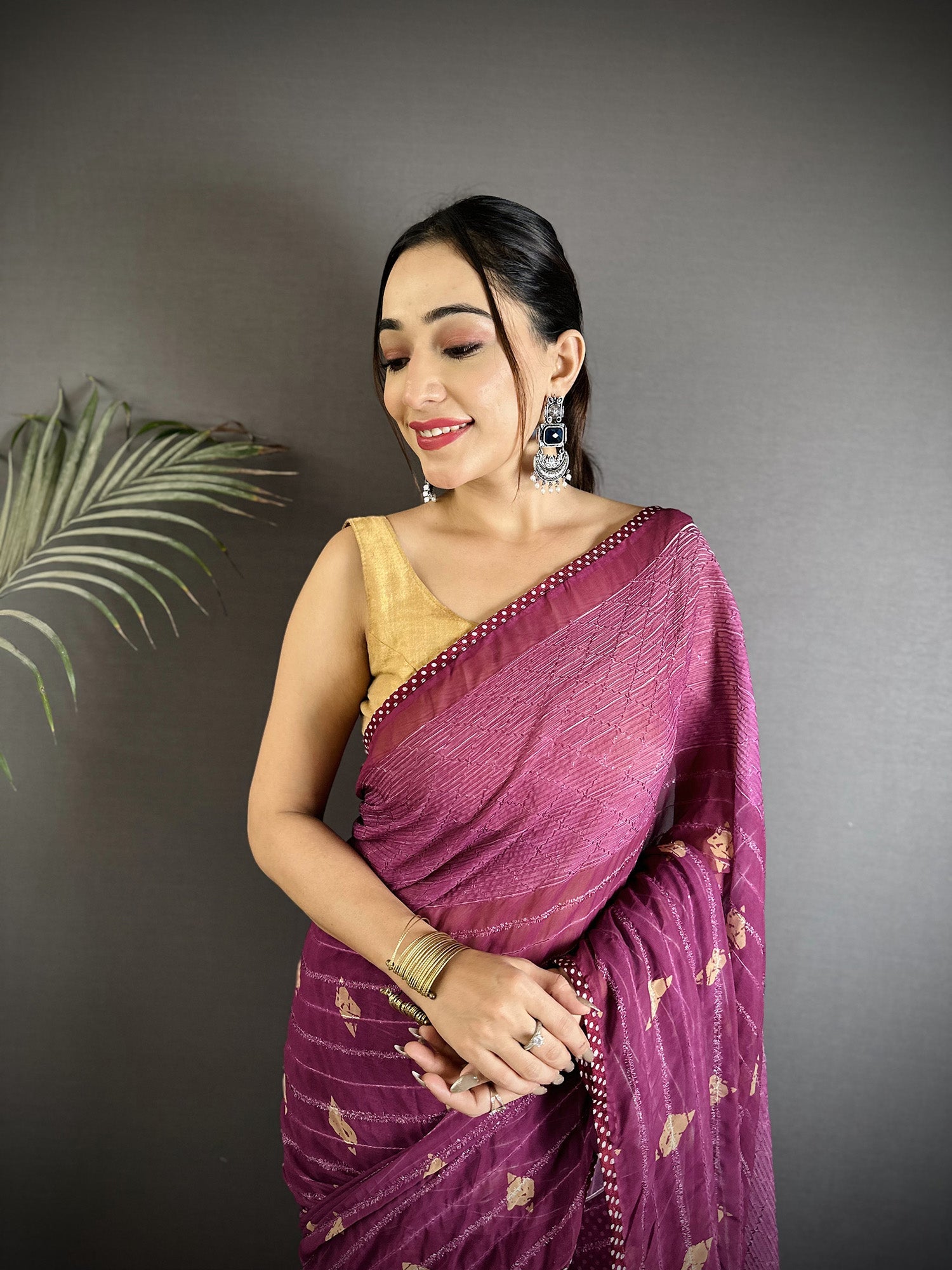 Joban Fashion Purple Georgette Polka Dot Pattern Saree