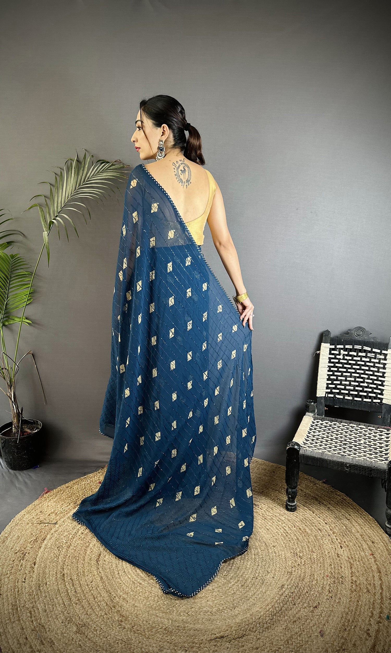 Joban Fashion Blue Georgette Polka Dot Pattern Saree