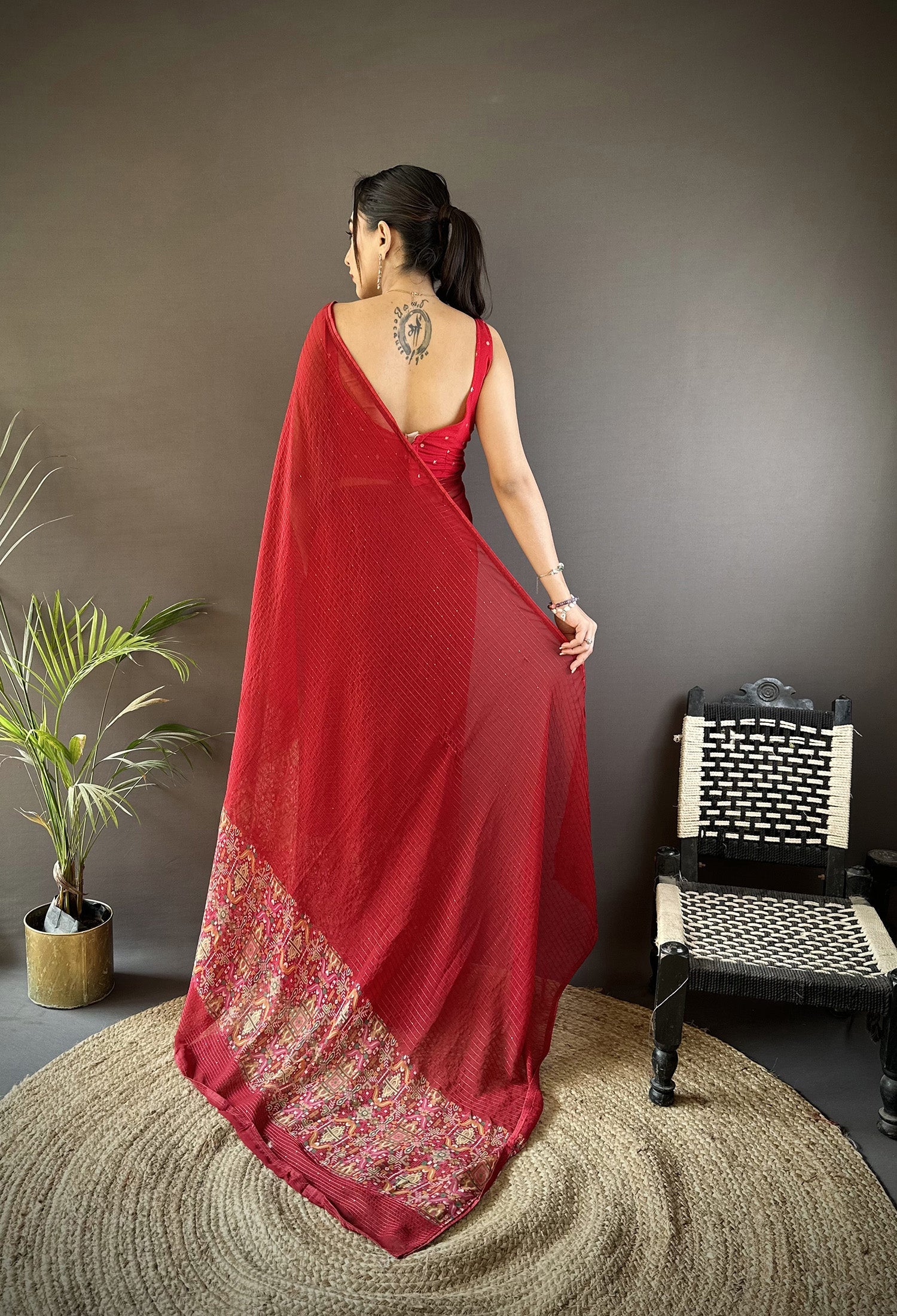 Joban Fashion Royal Red Georgette Attractive Foil Print Saree