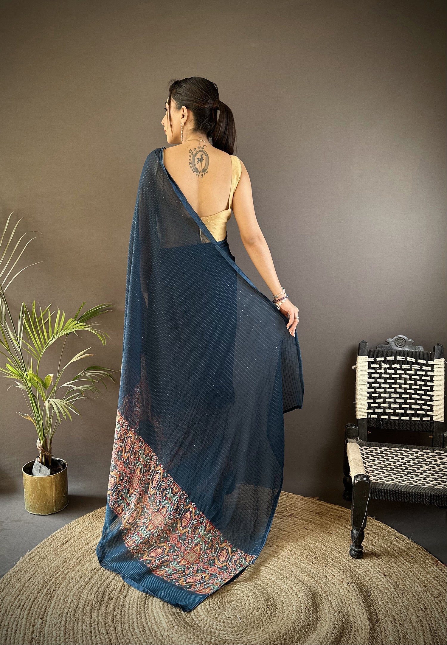 Joban Fashion Blue Georgette Attractive Foil Print Saree