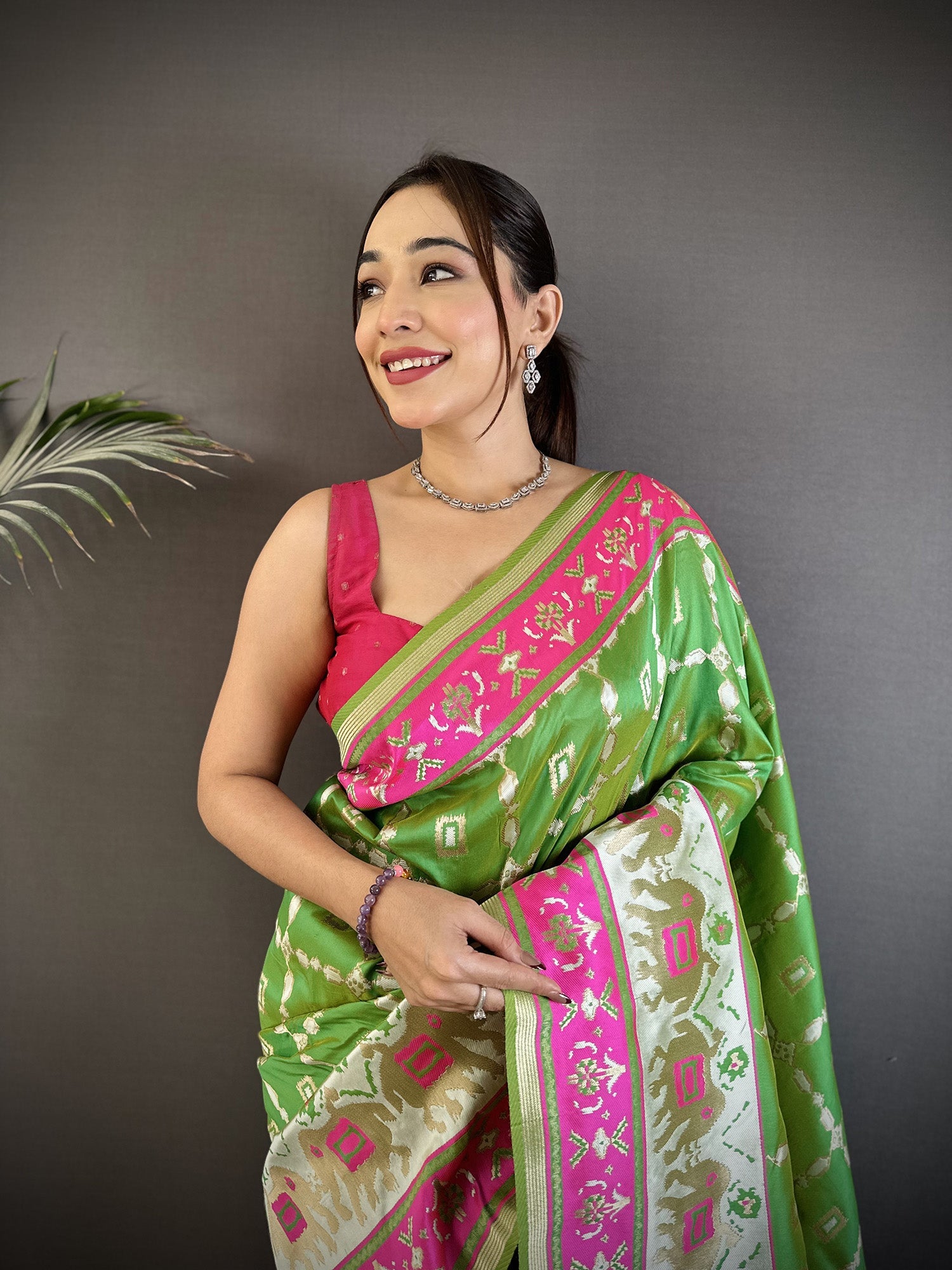 Joban Fashion Parrot Green Banarasi Silk Motifs Inspired By Nature Saree