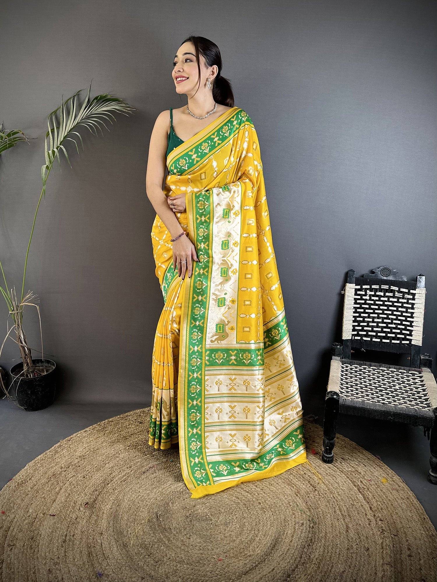 Joban Fashion Yellow Banarasi Silk Motifs Inspired By Nature Saree