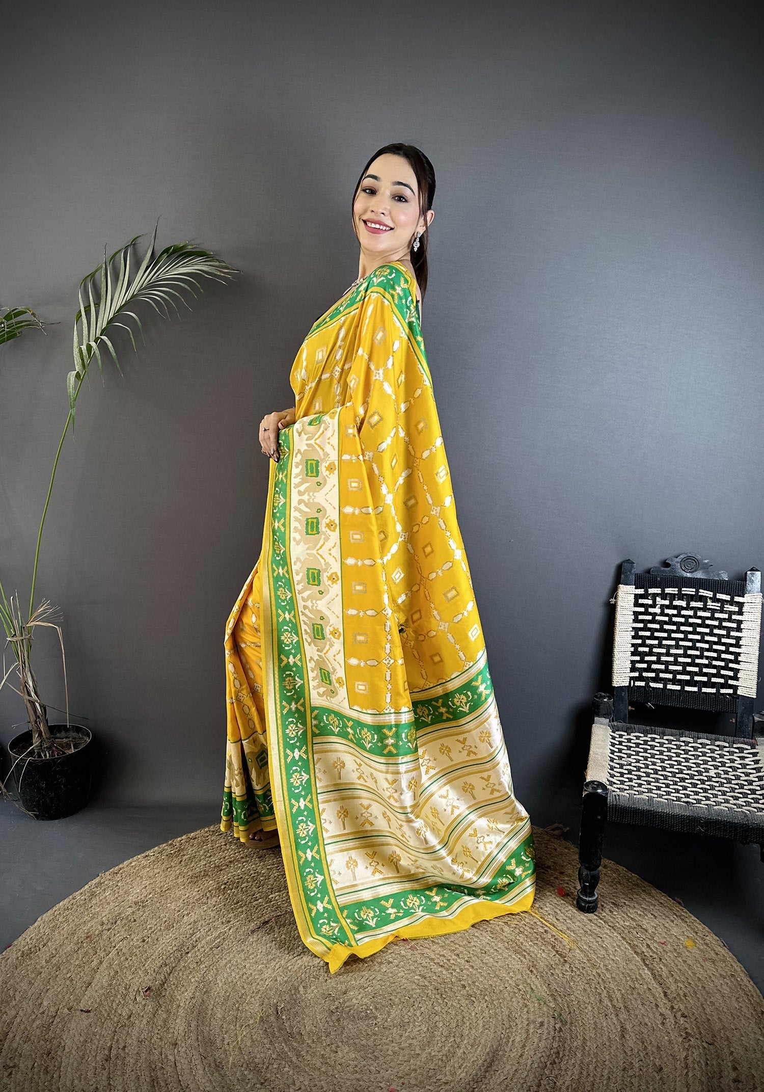 Joban Fashion Yellow Banarasi Silk Motifs Inspired By Nature Saree