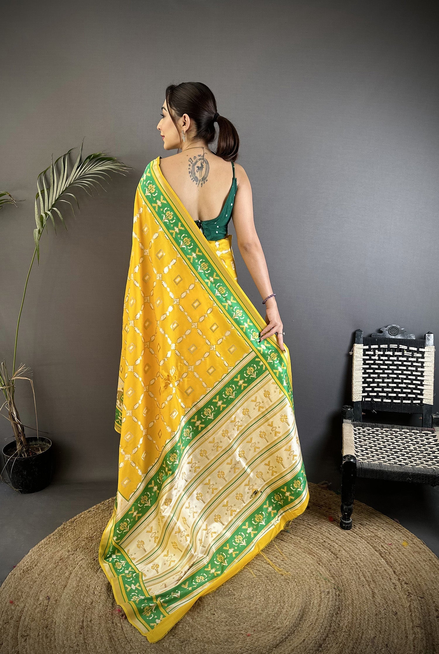 Joban Fashion Yellow Banarasi Silk Motifs Inspired By Nature Saree