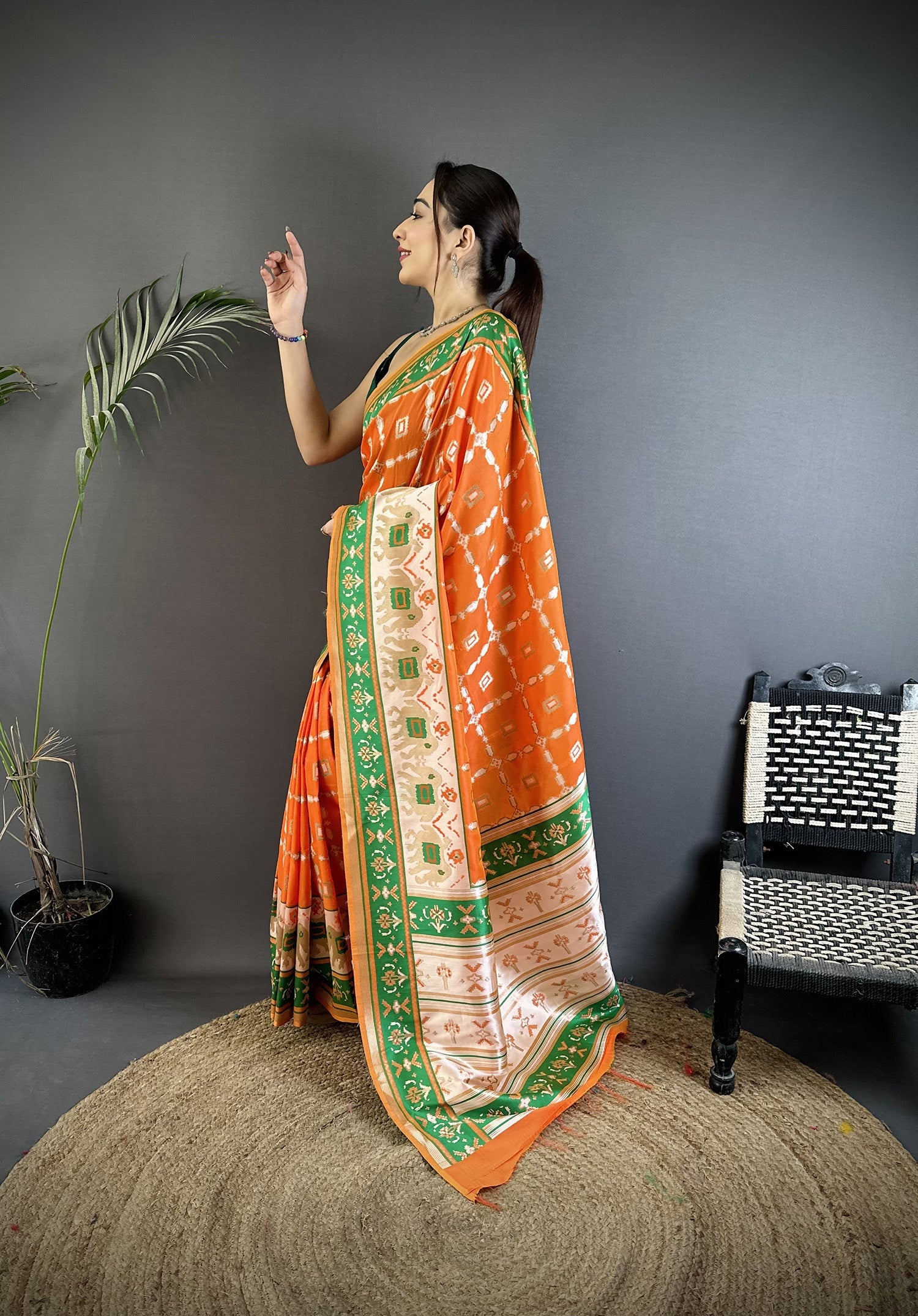 Joban Fashion Orange Banarasi Silk Motifs Inspired By Nature Saree