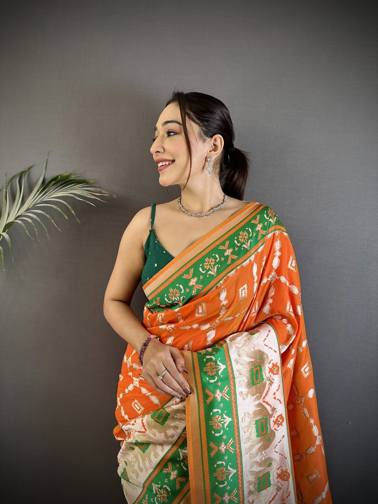Joban Fashion Orange Banarasi Silk Motifs Inspired By Nature Saree