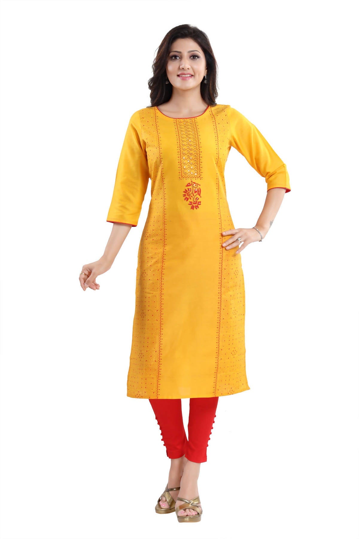 Snehal Creations Cotton Silk Printed Long Kurti With Sequence Highlight