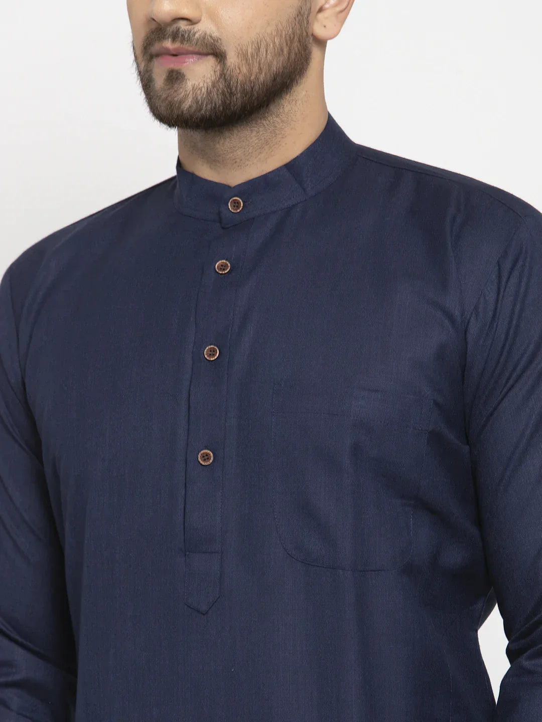 Jompers Men's Navy Blue & White Solid Kurta Only