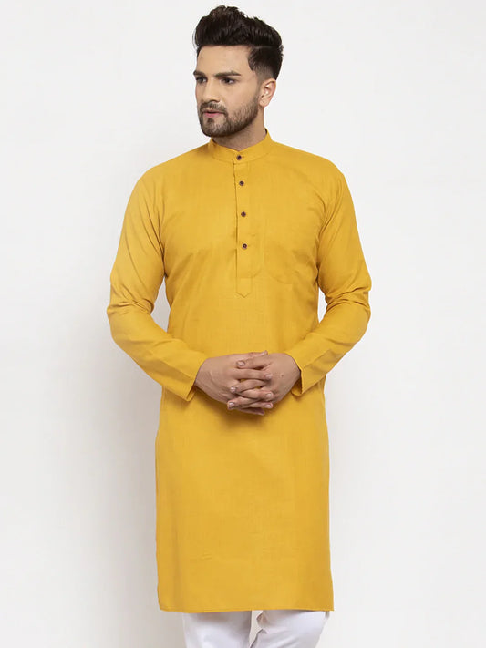 Jompers Men's Yellow & White Solid Kurta Only